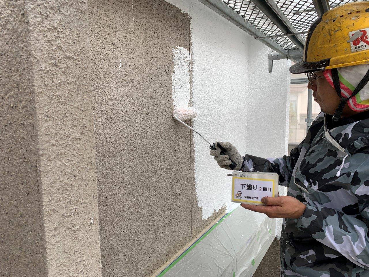 熊本市東区K様邸　外壁塗装　外壁下塗り　屋根下地調整　動画有り