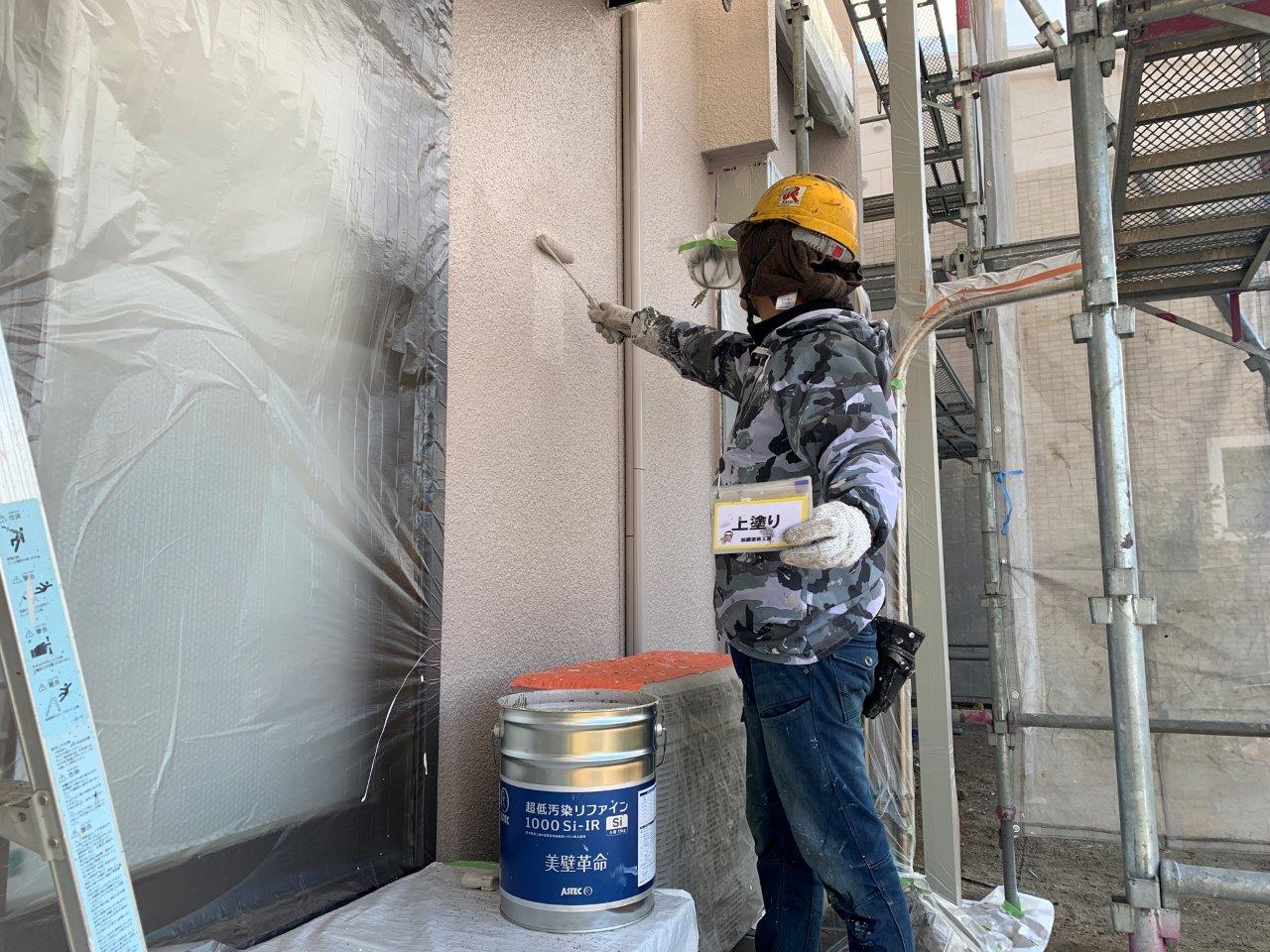 K様邸　熊本市東区外壁塗装工事　綺麗が長持ちする高耐久塗装で上塗り！