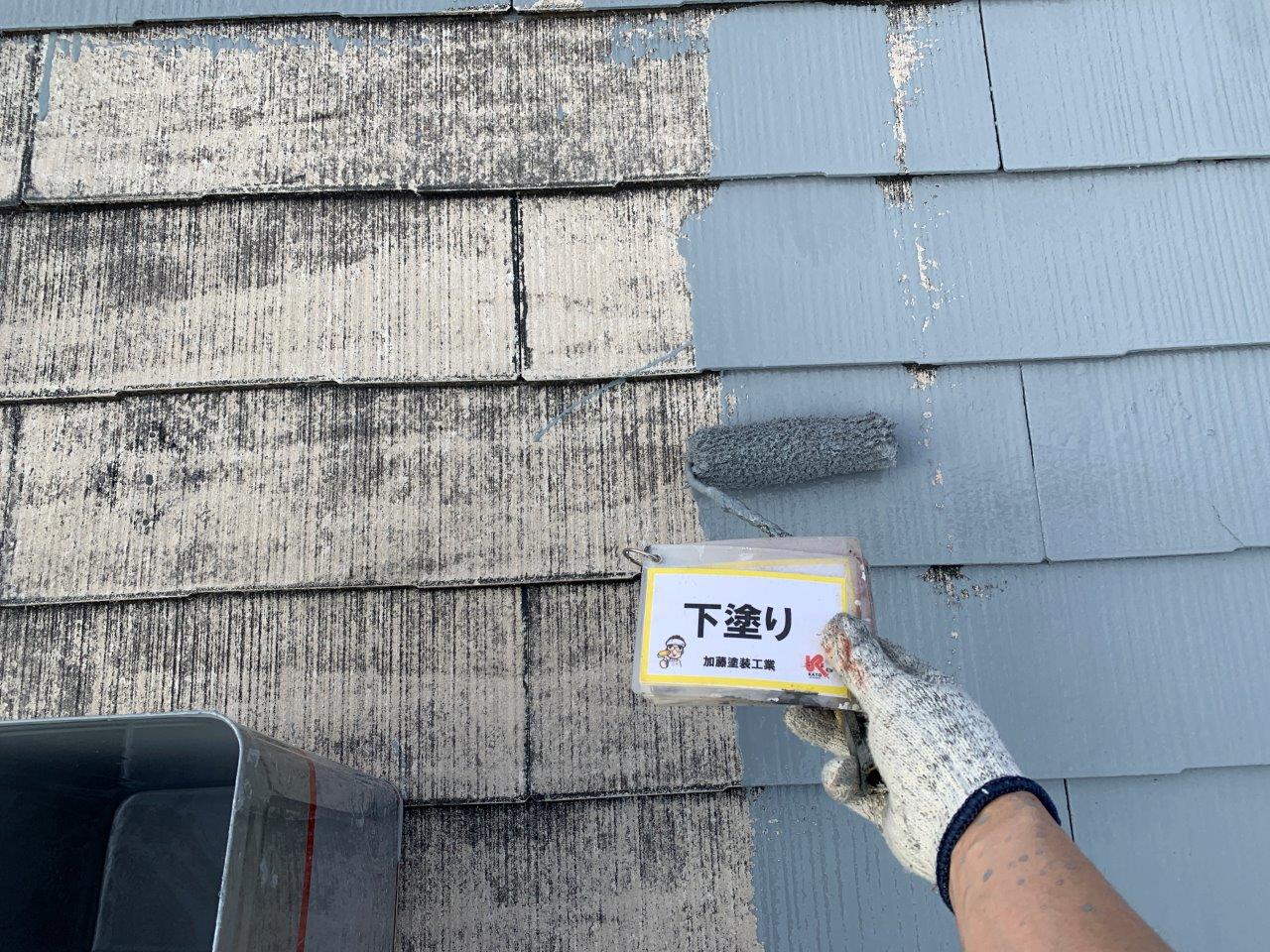 熊本市北区鶴羽田　外壁塗装工事　屋根外壁の下塗り　サビ止め塗装をしました。