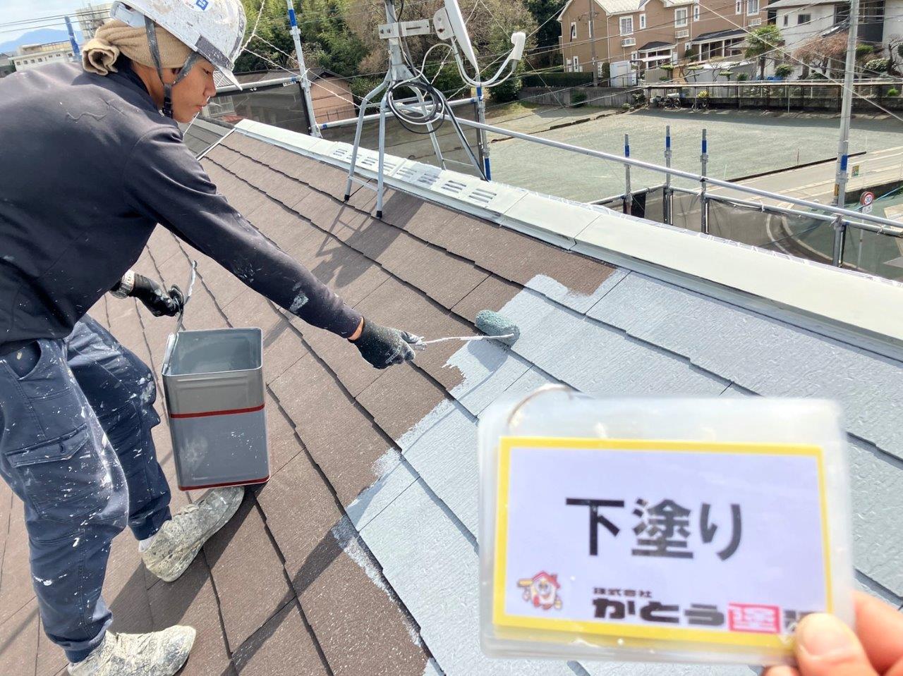 菊陽町Y様邸　住宅塗り替え　下塗り2回目　屋根の下塗りをおこないました。