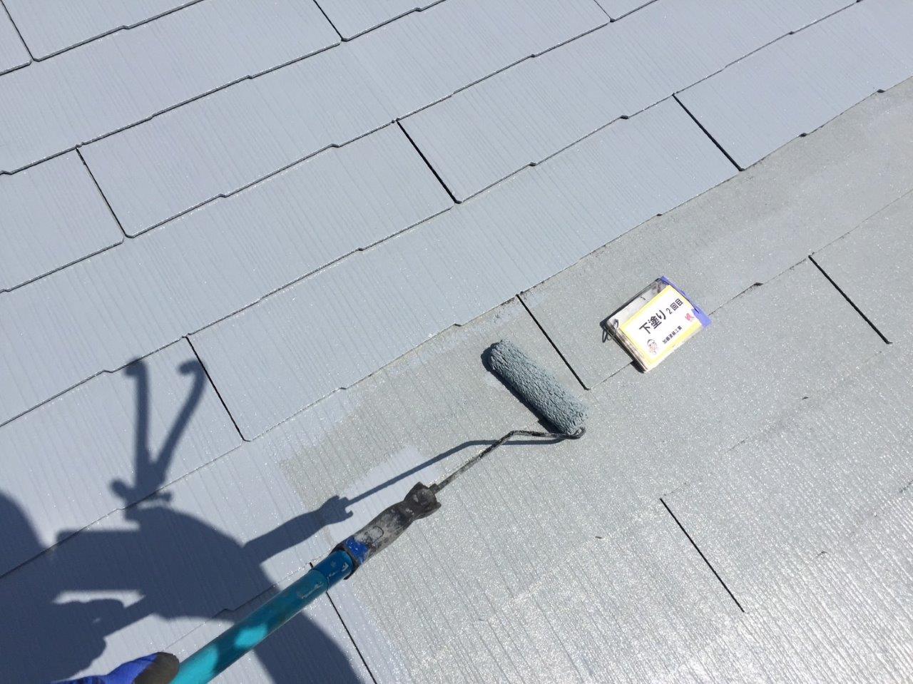 益城町S様邸　外壁塗装工事　屋根の下塗りをしました。