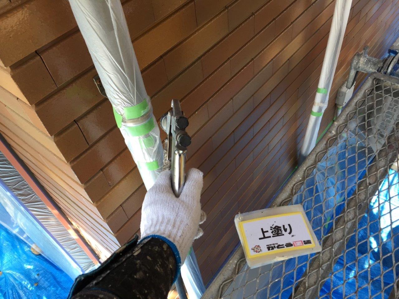 菊池市A様邸　外壁塗装工事　上塗りをしました。