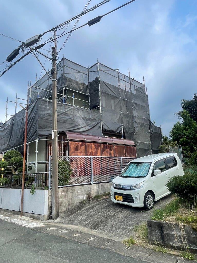 熊本市北区植木町S様邸外壁塗装，足場組立をおこないました。