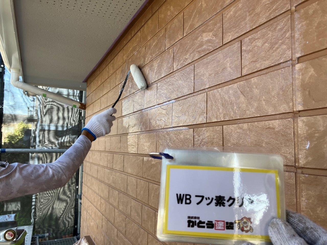 菊陽町S様邸外壁塗装，WB多彩模様仕上げ工法のフッ素クリアー塗装をおこないました。