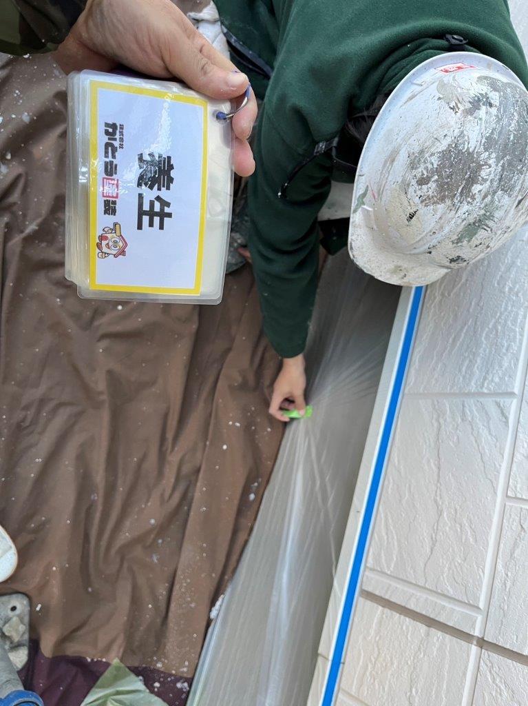 熊本市北区龍田Y様邸外壁塗装，養生をおこないました。