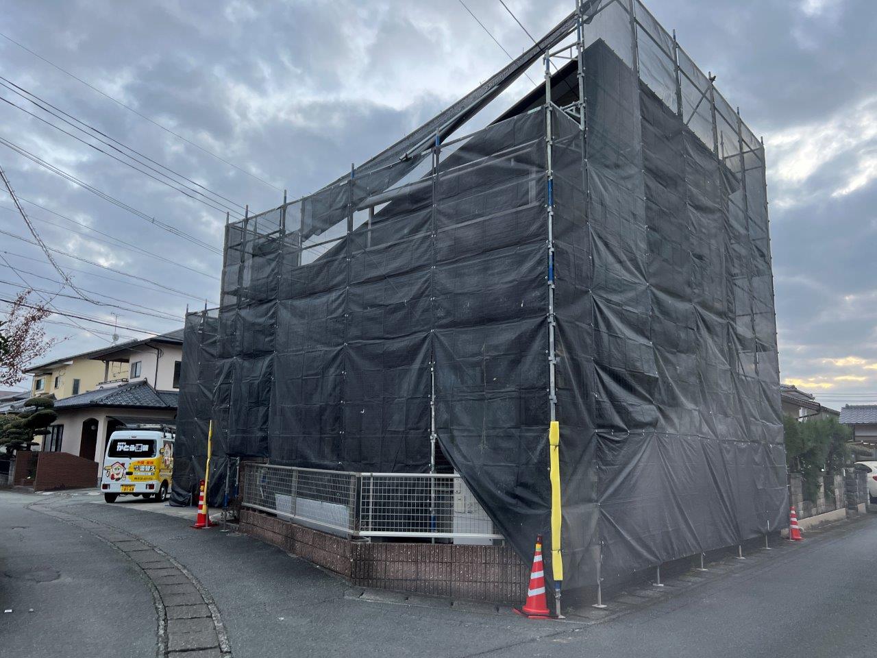 熊本市北区ｋ様邸外壁塗装，足場の組立