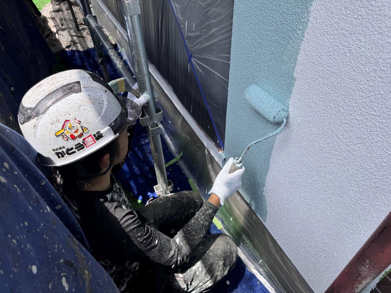 熊本市中央区U様邸外壁塗装，無機フッ素塗料でモルタル壁を塗装しました。