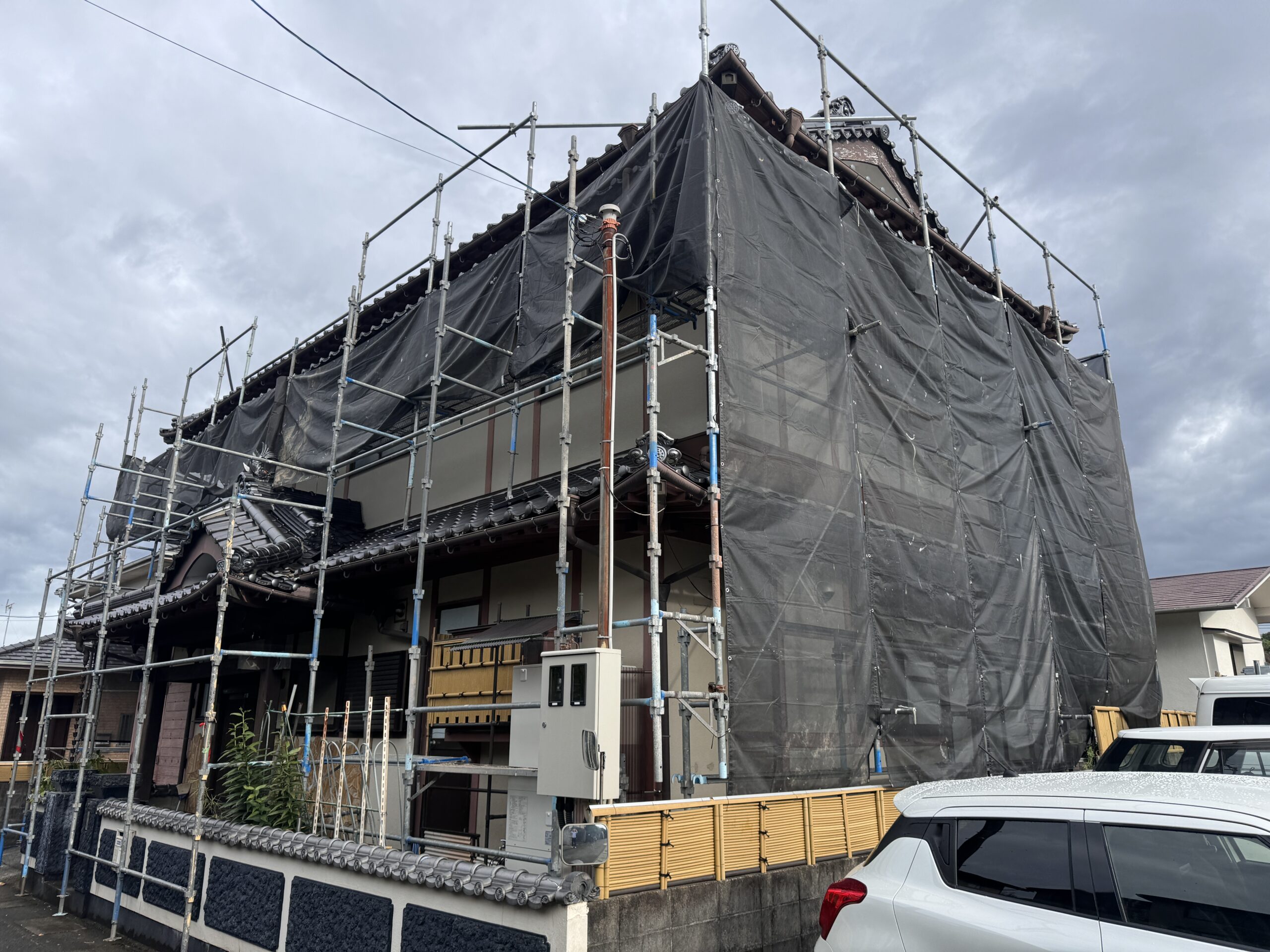 熊本市北区N様邸外壁塗装，足場架設をおこないました