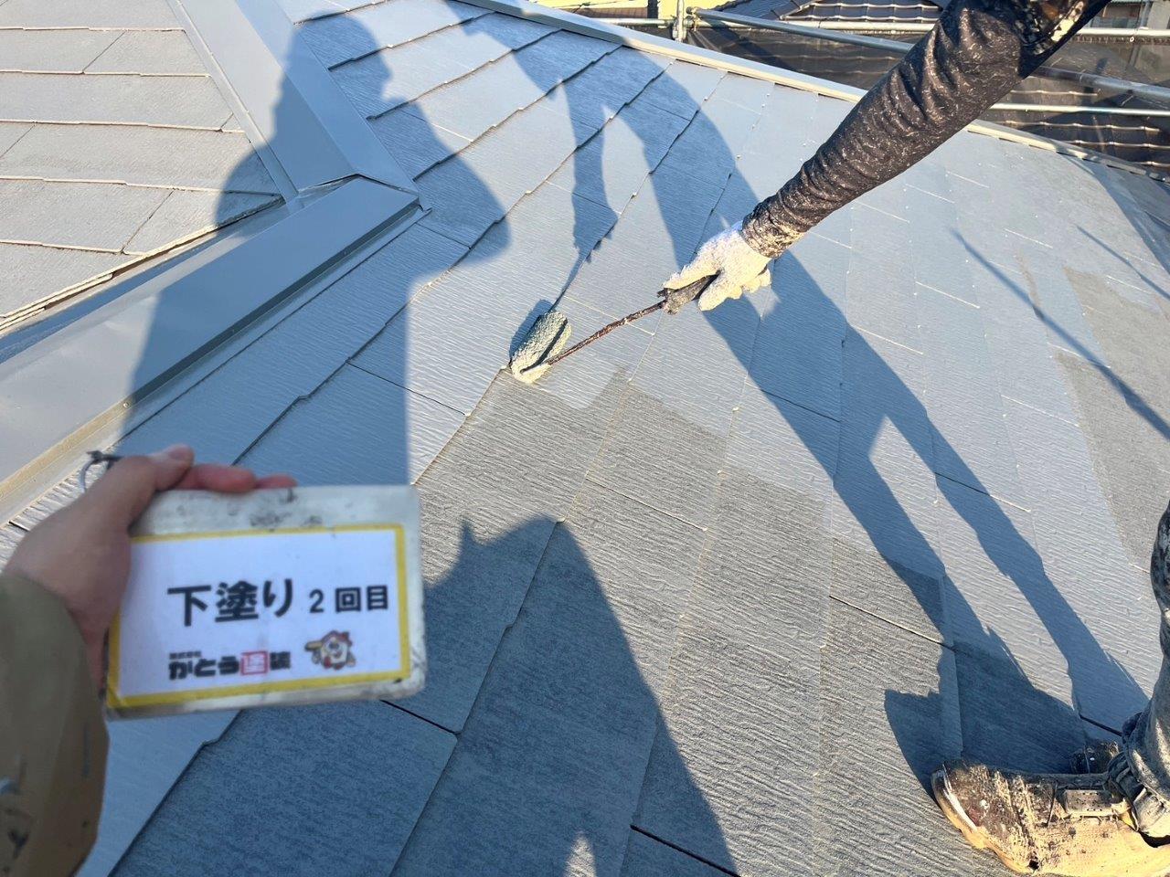 熊本市北区K様邸　外壁塗装　屋根の下塗り塗装をおこないました