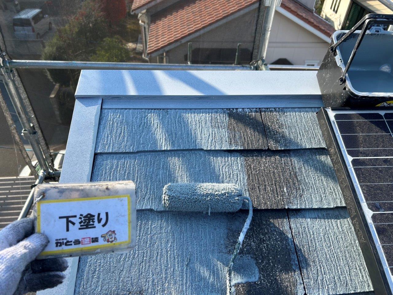 大津町M様邸外壁塗装，屋根下塗り　鉄部塗装