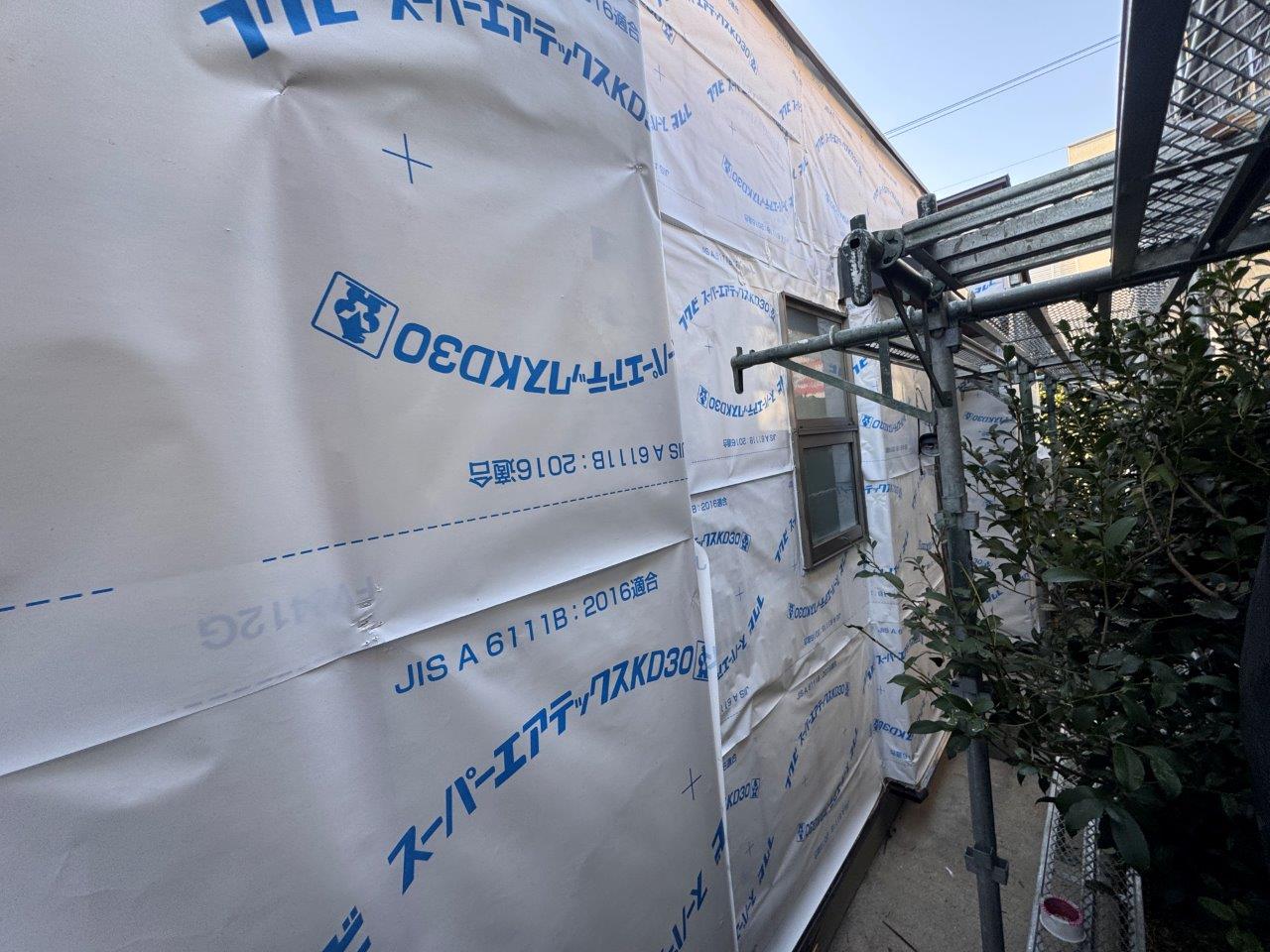 熊本市北区K様邸外壁塗装，外壁の張替え工事　防水シート貼り