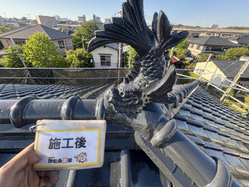 家の守り神として鎮座しているしゃちほこも綺麗になり、建物をより一層重厚で豪華な印象にしてくれます。