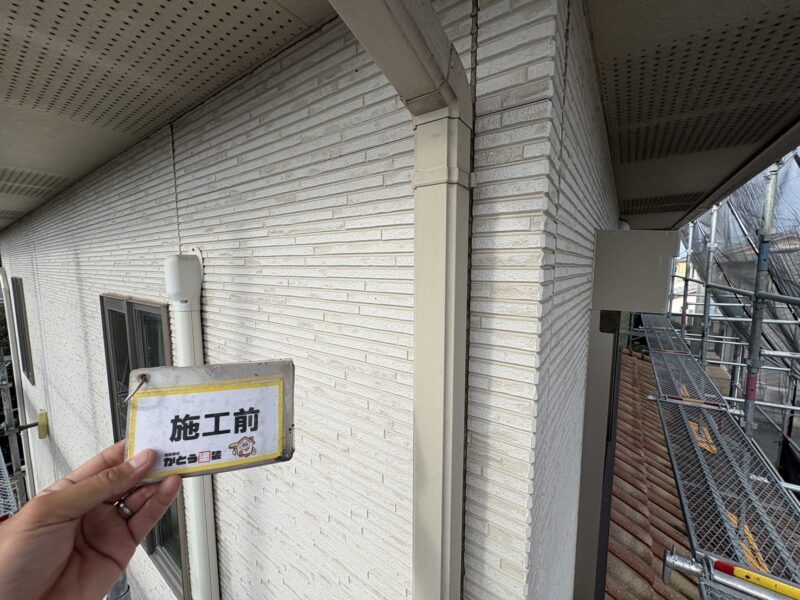 紫外線の影響を受けており、手で触れると粉が付着するチョーキング現象が見受けられました。