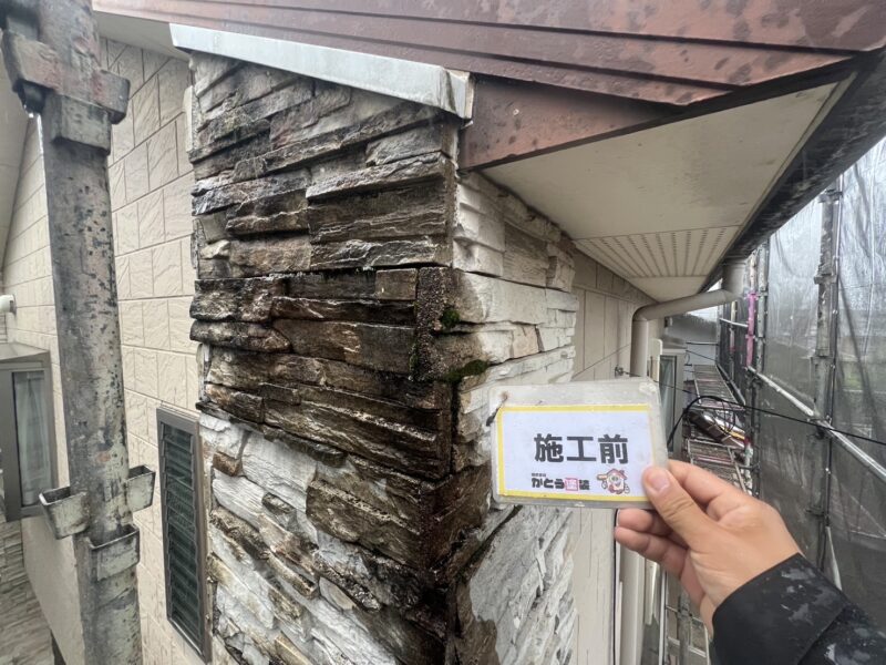 長年の汚れが溜まり、コケや藻がびっしりと付着していました。