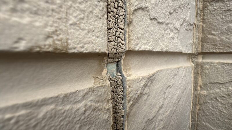 コーキングは硬化し破断していて、下地が丸見えになっていました。