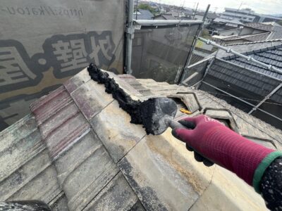 【宇城市K様邸】棟瓦積み直し工事をおこないました